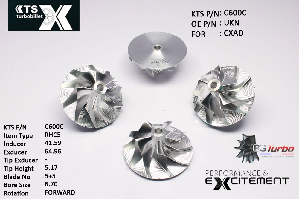 Turbo ROUE FORGÉE MFS PERFORMANCE - 5+5 PALES - INDUCER : 41,59 - EXDUCER : 64,96 - TYPE : RHC5ANGLE : 40° - ROTATION : Forward - SUPER BACK : 2,36 - BORE SIZE : 6,7
